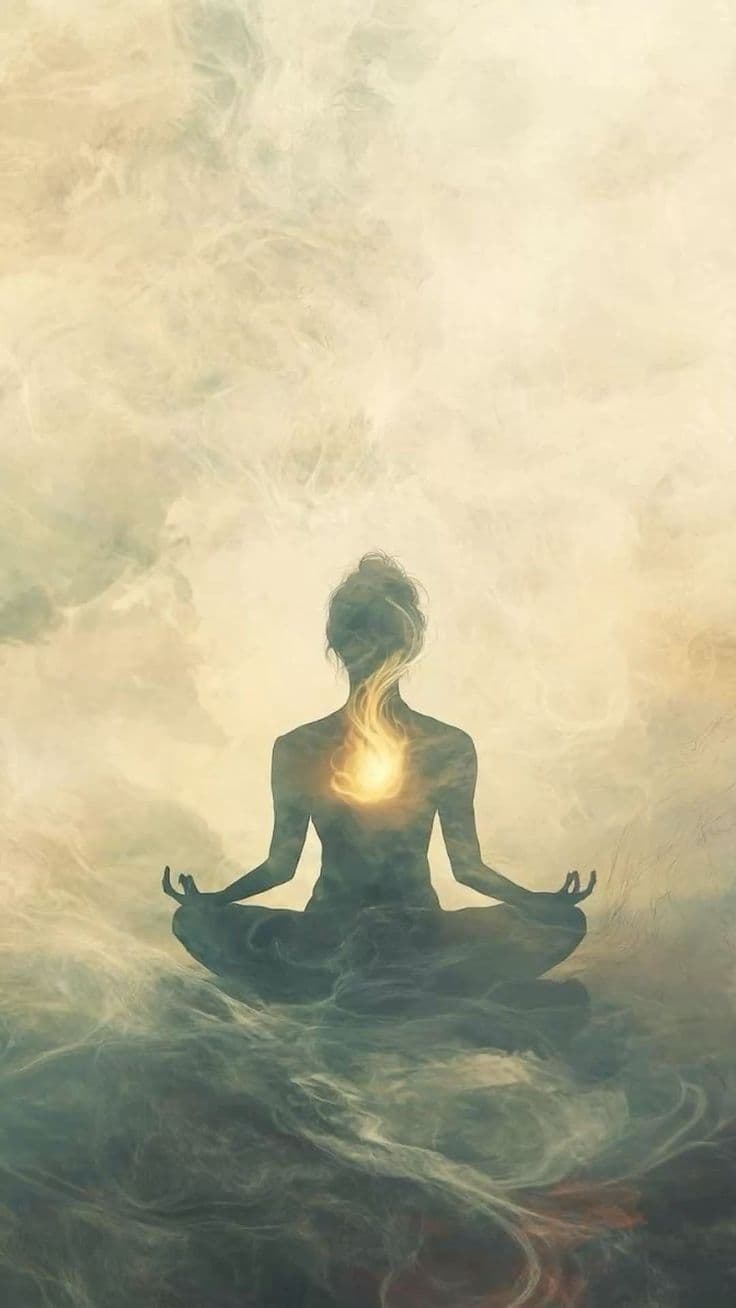 Meditative silhouette with a glowing heart center